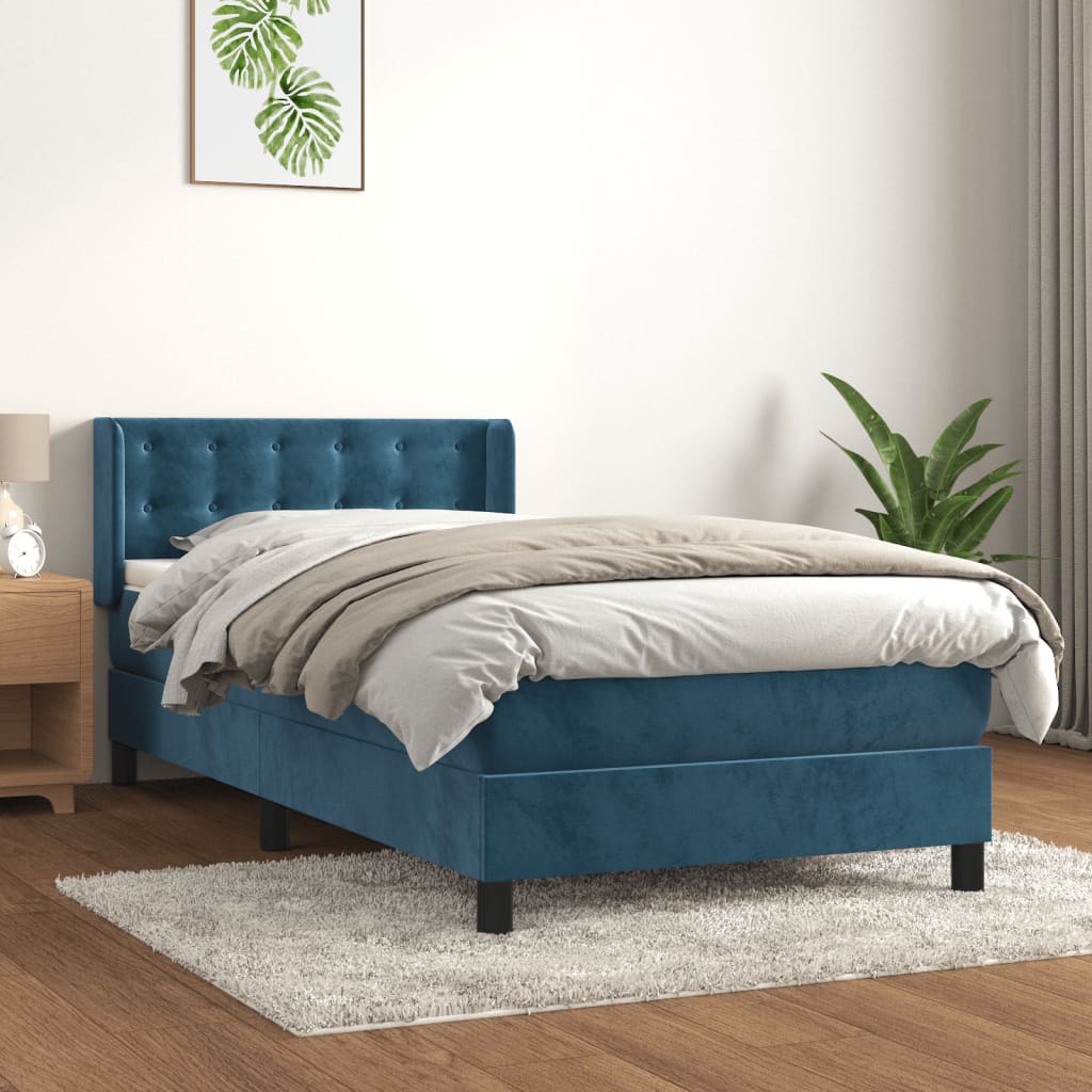 vidaXL Cama box spring con colchón terciopelo azul oscuro 90x190 cm