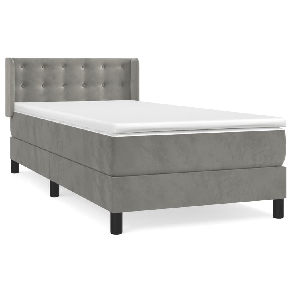 vidaXL Cama box spring con colchón terciopelo gris claro 100x200 cm