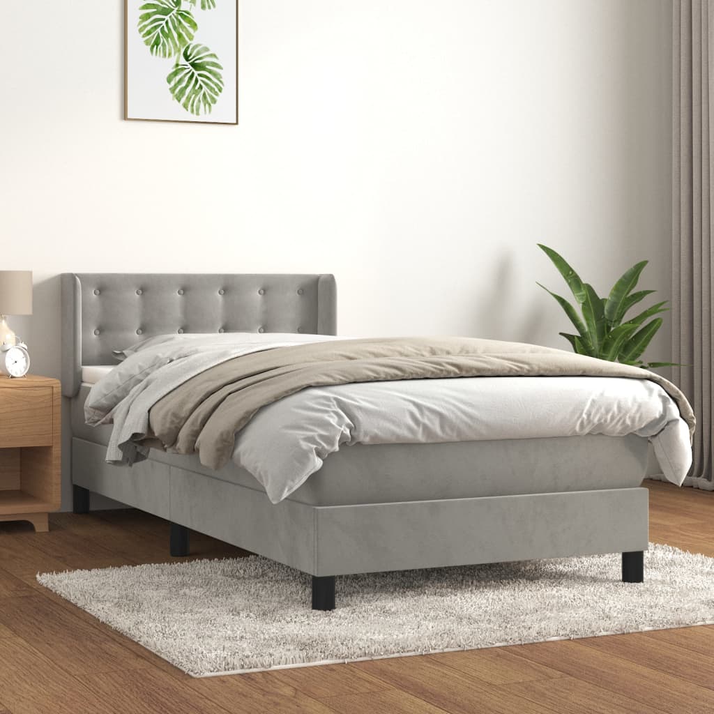 vidaXL Cama box spring con colchón terciopelo gris claro 100x200 cm