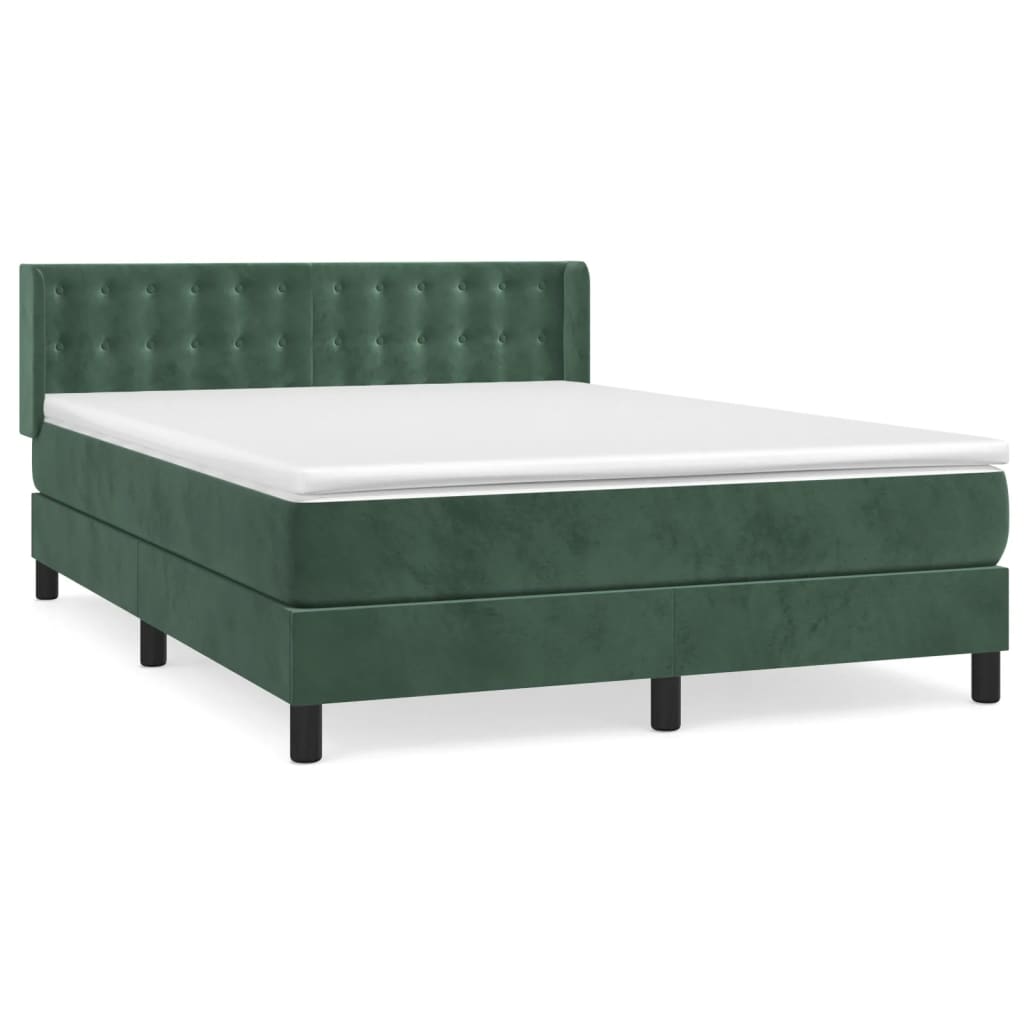 vidaXL Cama box spring con colchón terciopelo verde oscuro 140x200 cm