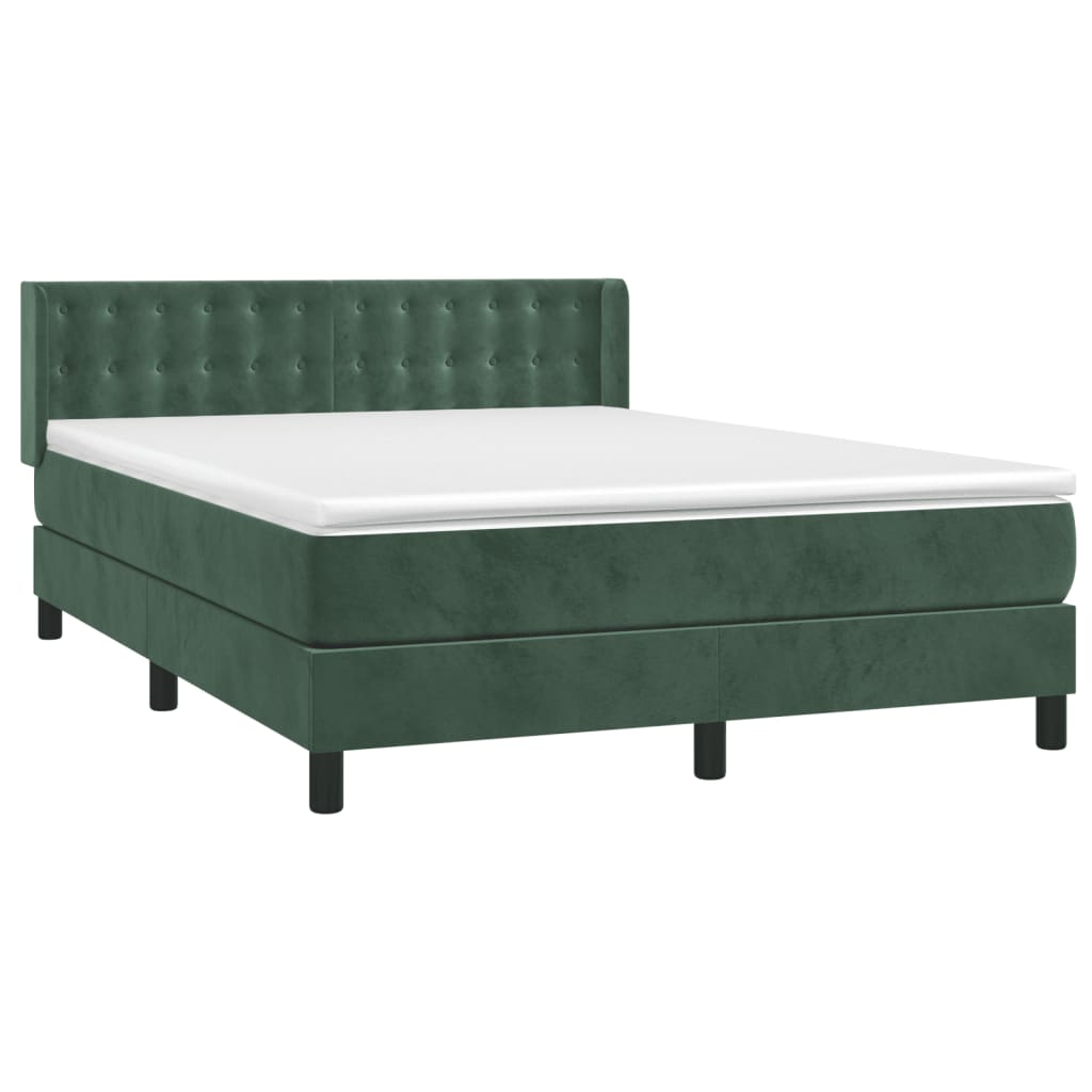 vidaXL Cama box spring con colchón terciopelo verde oscuro 140x200 cm