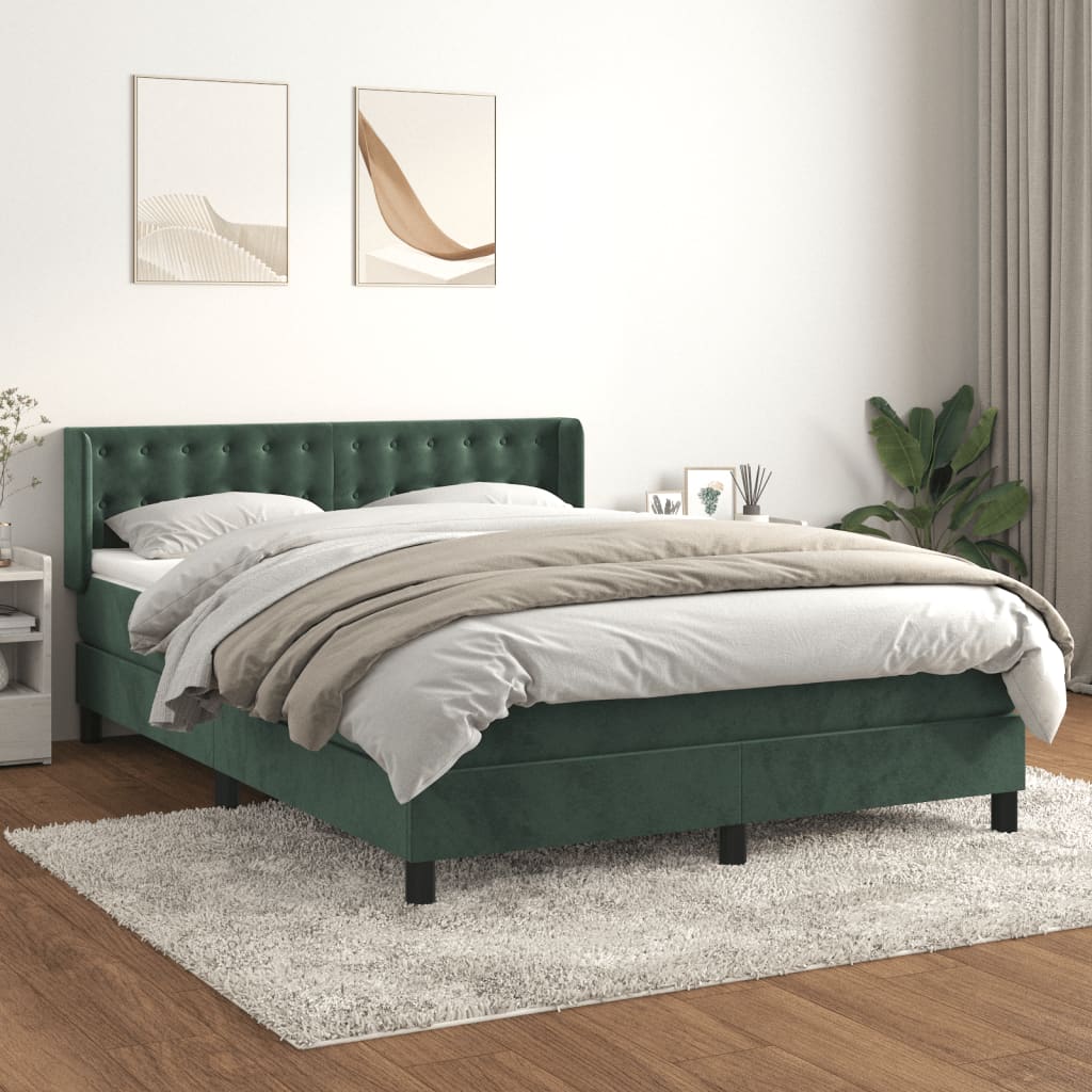 vidaXL Cama box spring con colchón terciopelo verde oscuro 140x200 cm