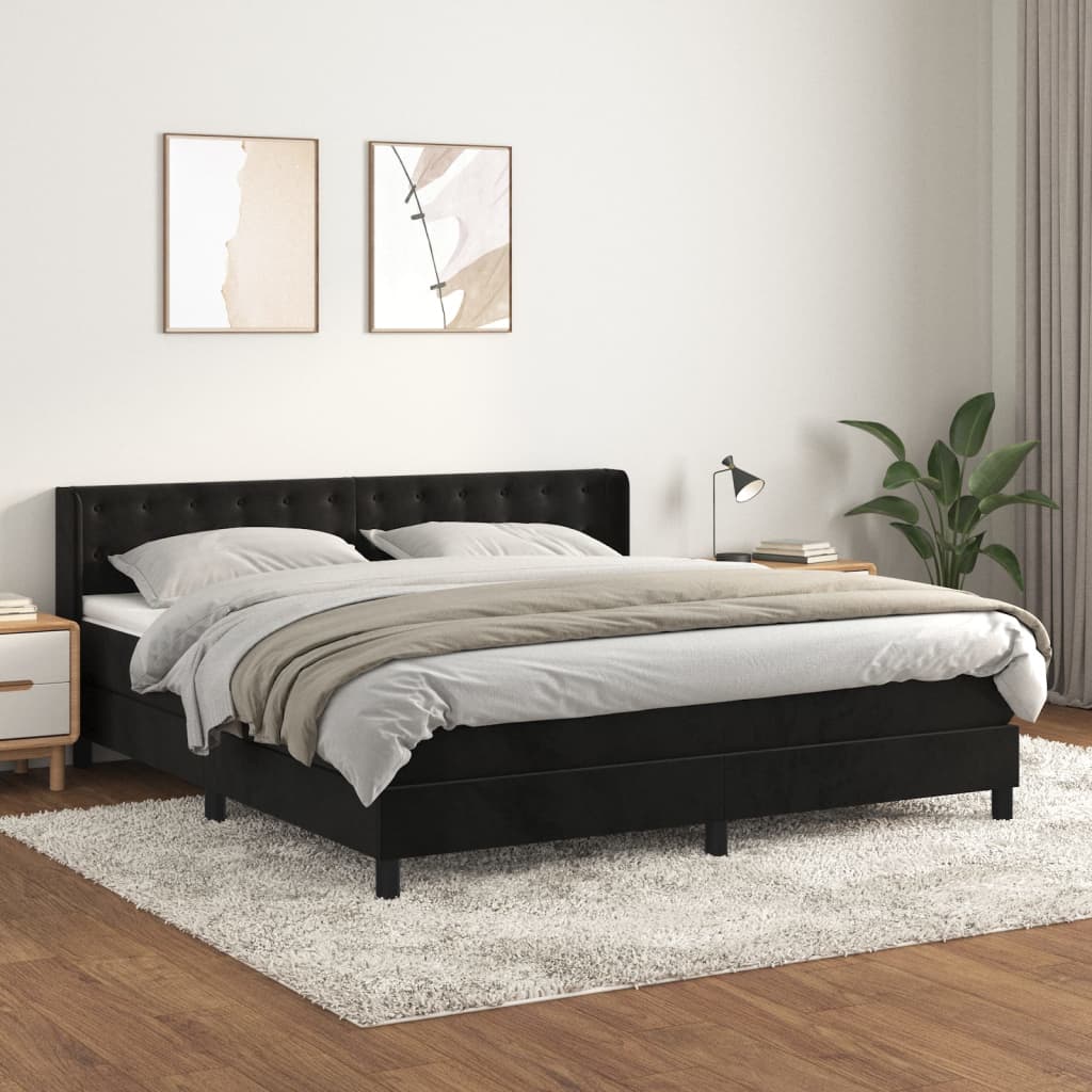 vidaXL Cama box spring con colchón terciopelo negro 180x200 cm