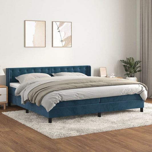 vidaXL Cama box spring con colchón terciopelo azul oscuro 200x200 cm