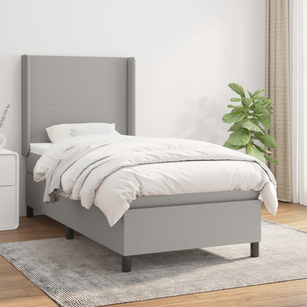 vidaXL Cama box spring con colchón tela gris claro 80x200 cm