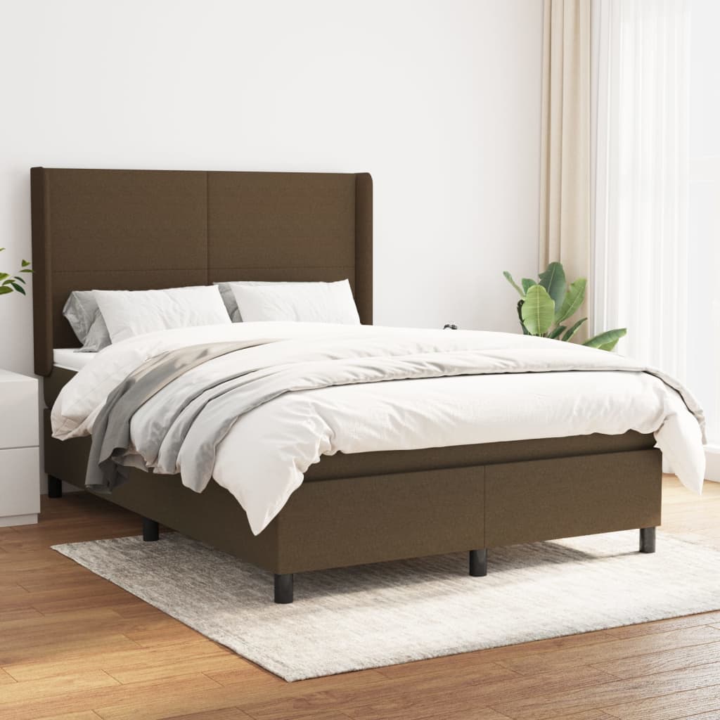 vidaXL Cama box spring con colchón tela marrón oscuro 140x200 cm