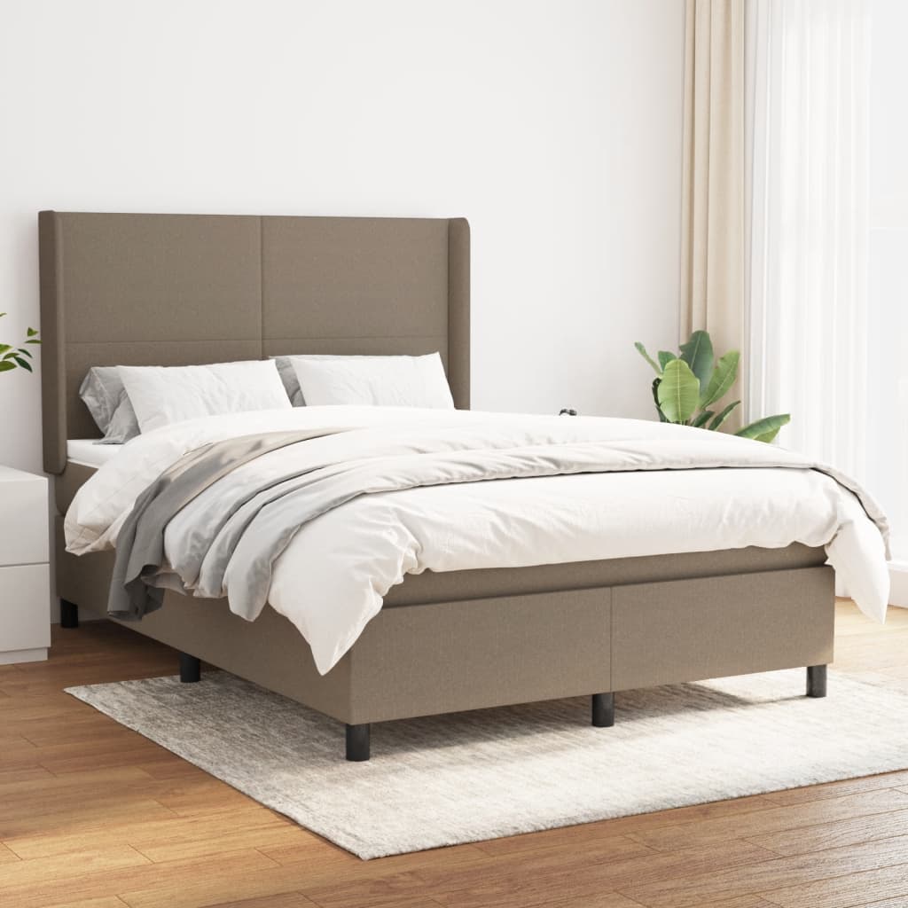 vidaXL Cama box spring con colchón tela gris taupe 140x200 cm