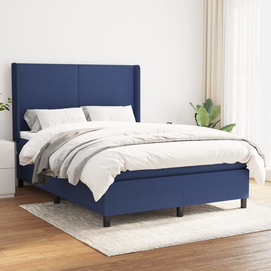 vidaXL Cama box spring con colchón tela azul 140x200 cm