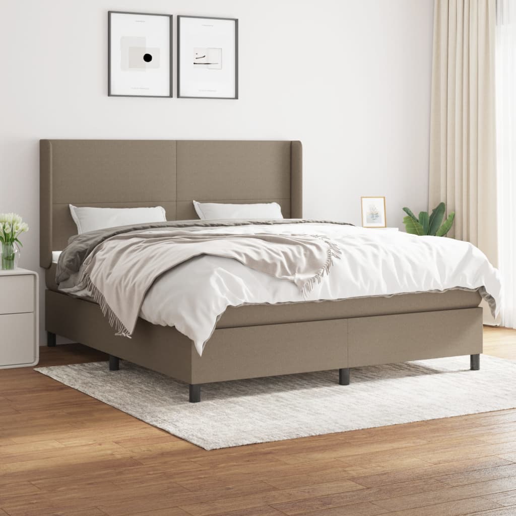 vidaXL Cama box spring con colchón tela gris taupe 160x200 cm