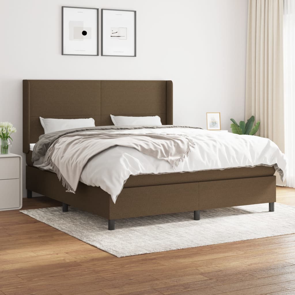 vidaXL Cama box spring con colchón tela marrón oscuro 180x200 cm