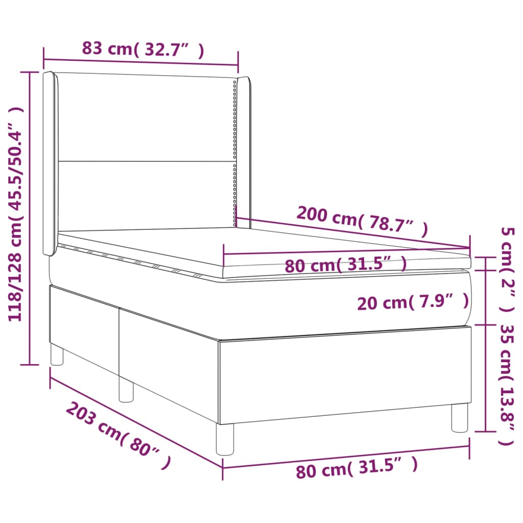 vidaXL Cama box spring con colchón tela gris taupe 80x200 cm