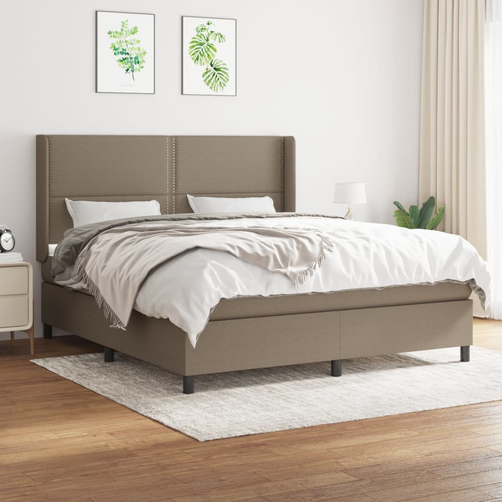 vidaXL Cama box spring con colchón tela gris taupe 180x200 cm