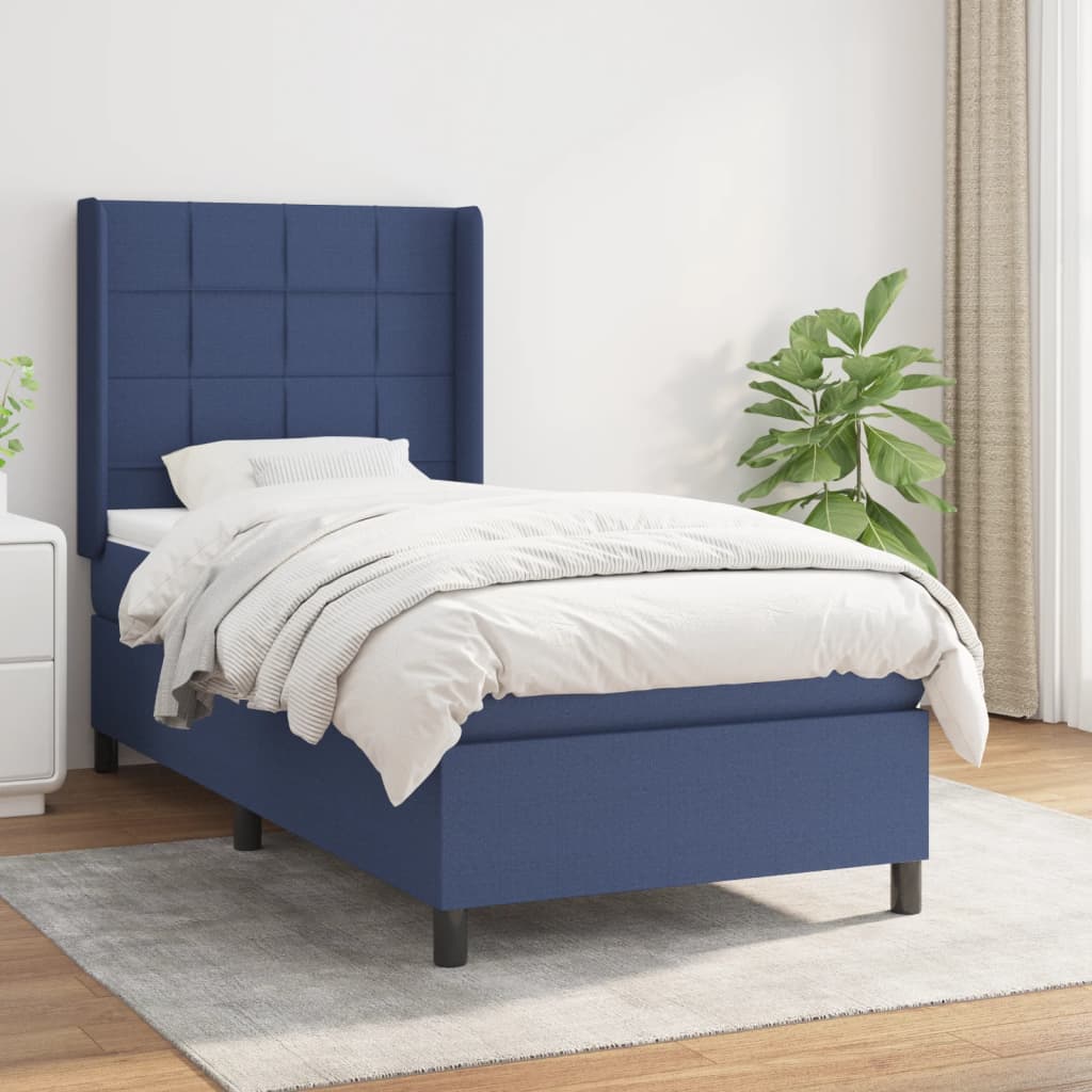 vidaXL Cama box spring con colchón tela azul 80x200 cm