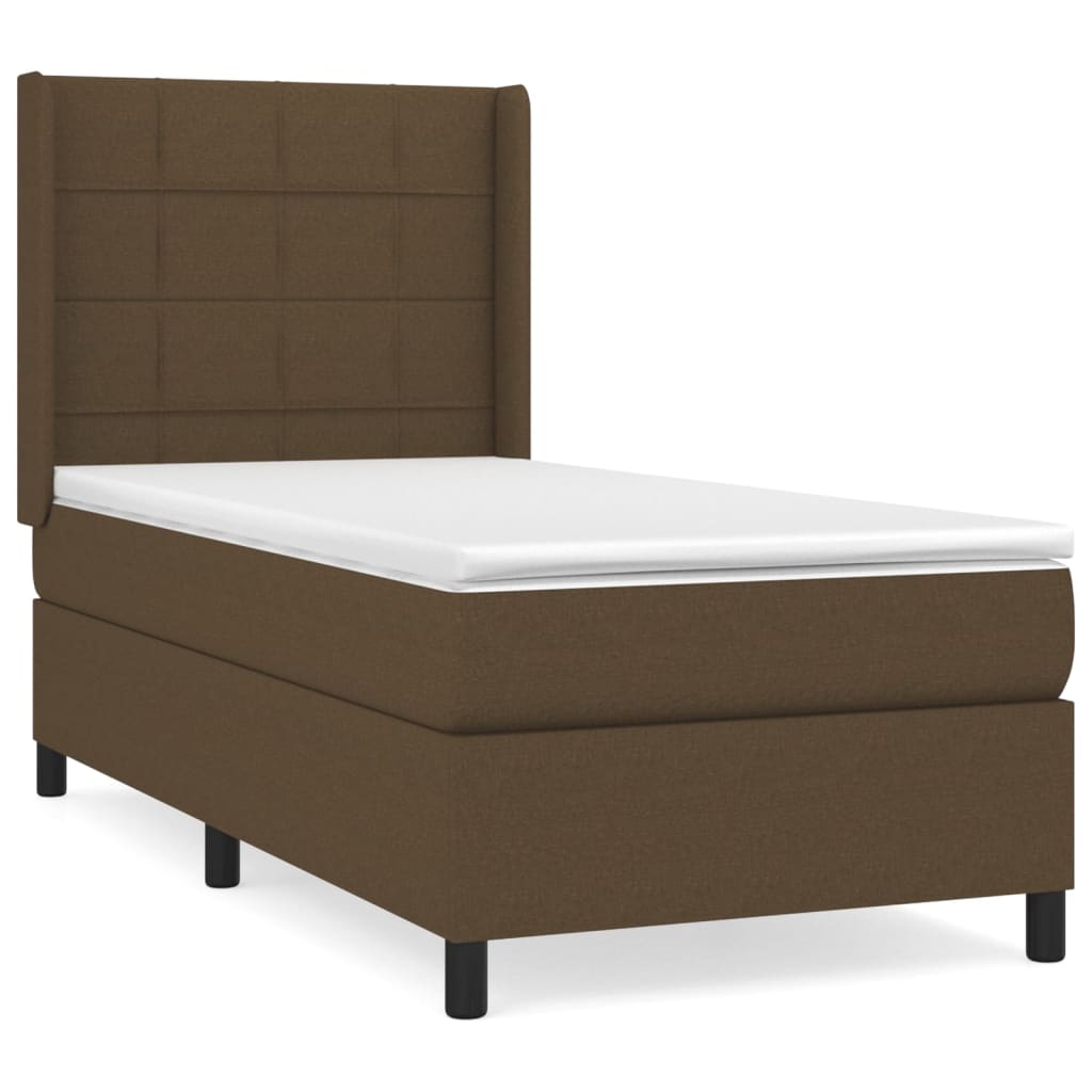 vidaXL Cama box spring con colchón tela marrón oscuro 90x190 cm