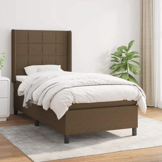 vidaXL Cama box spring con colchón tela marrón oscuro 90x190 cm