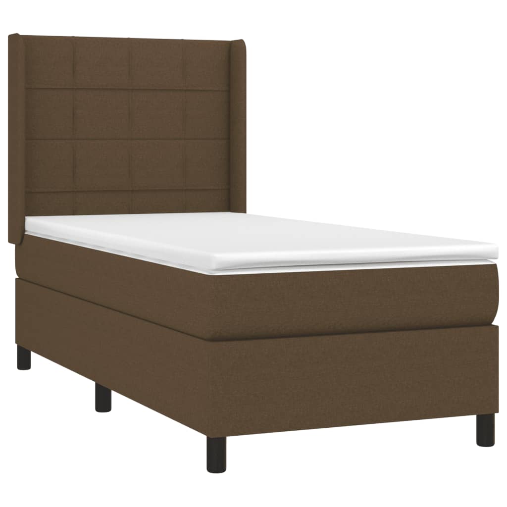 vidaXL Cama box spring con colchón tela marrón oscuro 90x200 cm