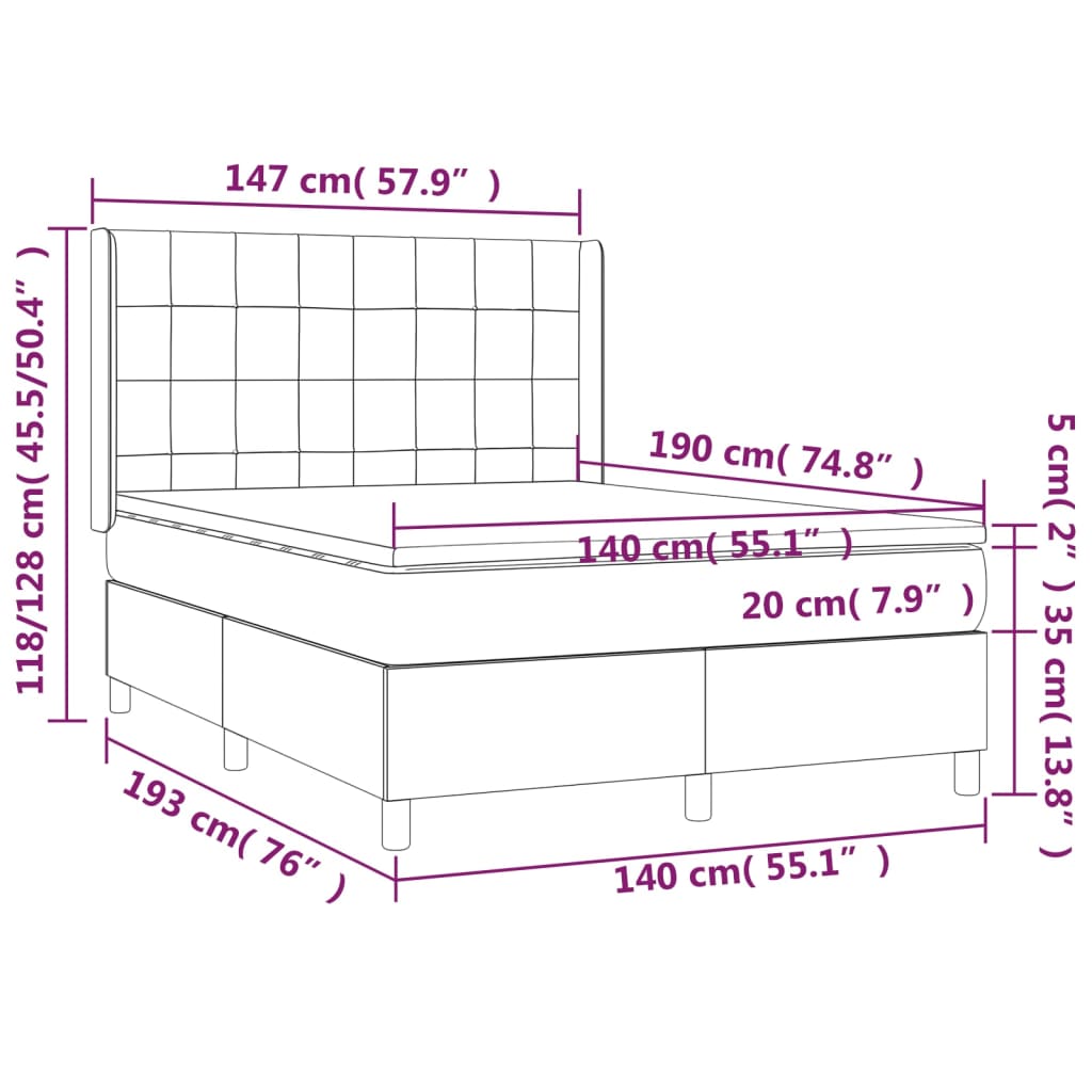 vidaXL Cama box spring con colchón tela gris claro 140x190 cm