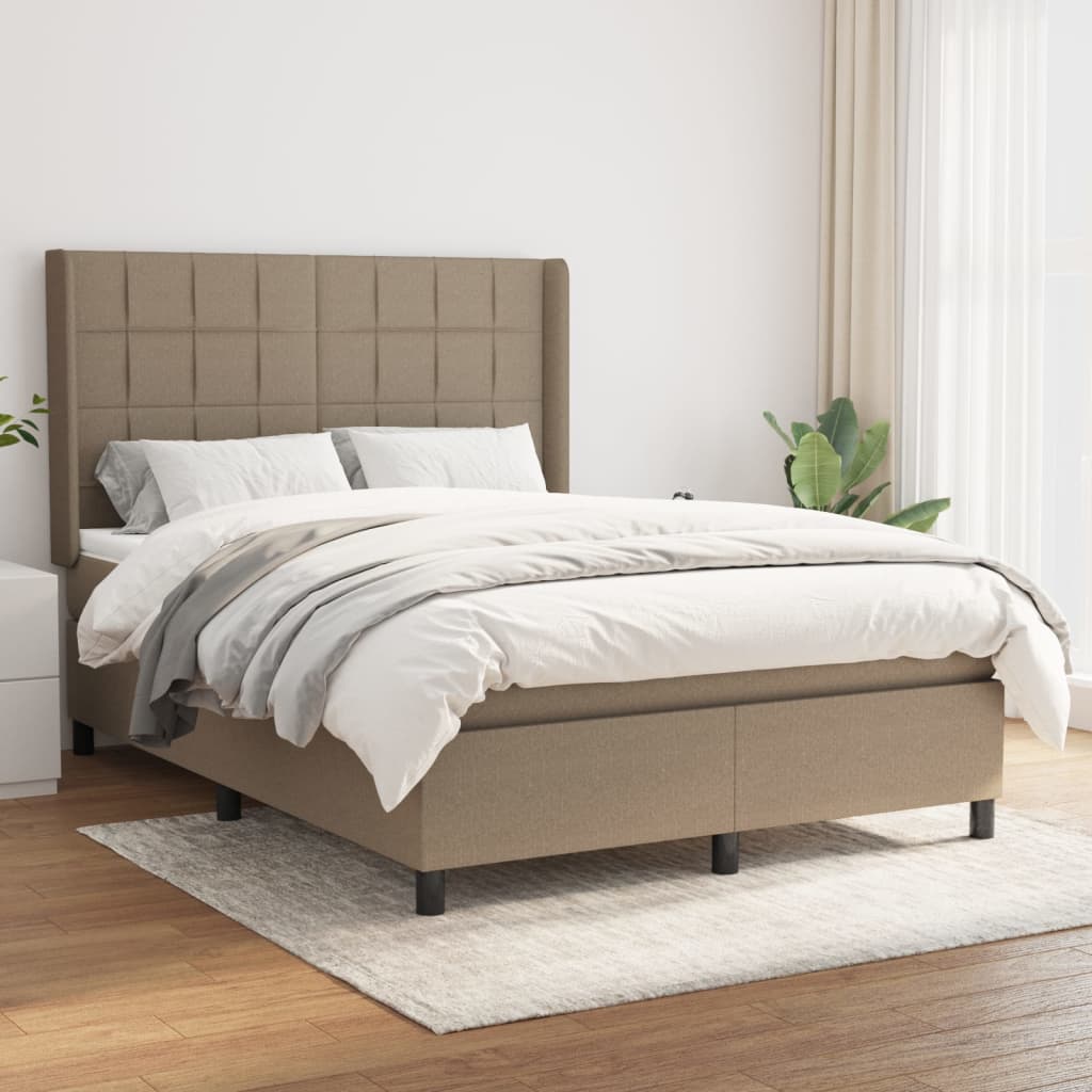 vidaXL Cama box spring con colchón tela gris taupe 140x190 cm