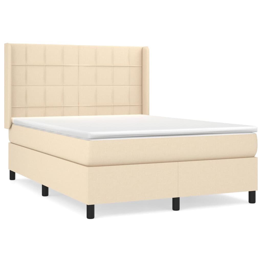 vidaXL Cama box spring con colchón tela color crema 140x190 cm