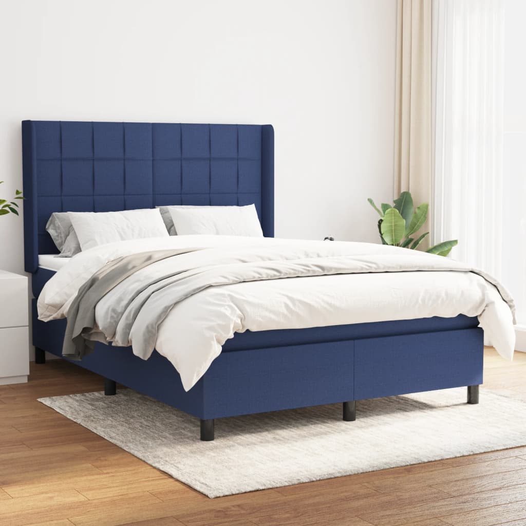 vidaXL Cama box spring con colchón tela azul 140x190 cm