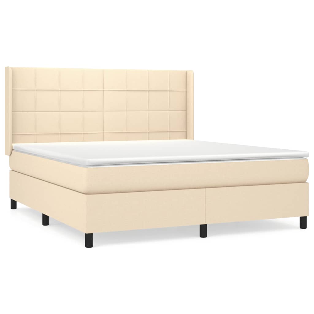 vidaXL Cama box spring con colchón tela color crema 160x200 cm