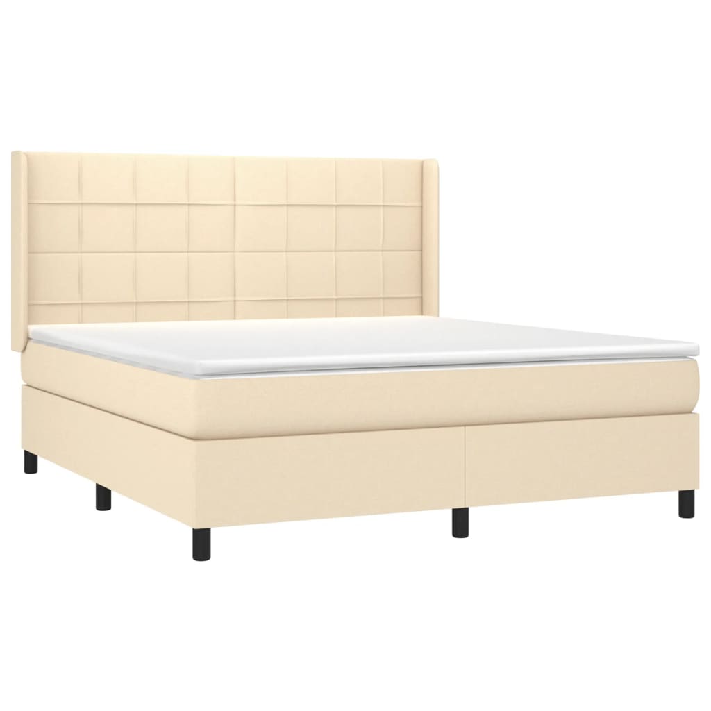 vidaXL Cama box spring con colchón tela color crema 160x200 cm