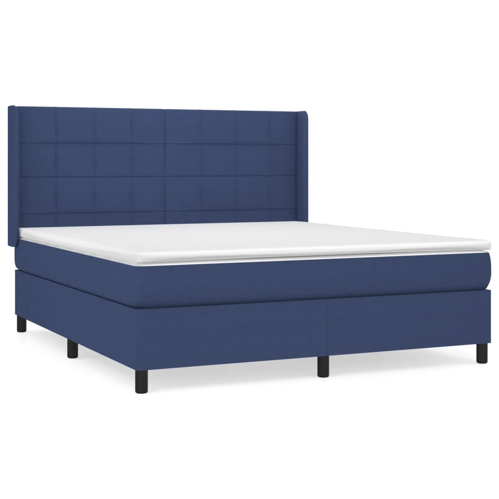 vidaXL Cama box spring con colchón tela azul 160x200 cm