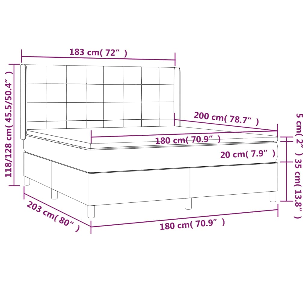 vidaXL Cama box spring con colchón tela marrón oscuro 180x200 cm