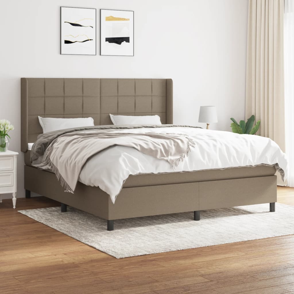 vidaXL Cama box spring con colchón tela gris taupe 180x200 cm