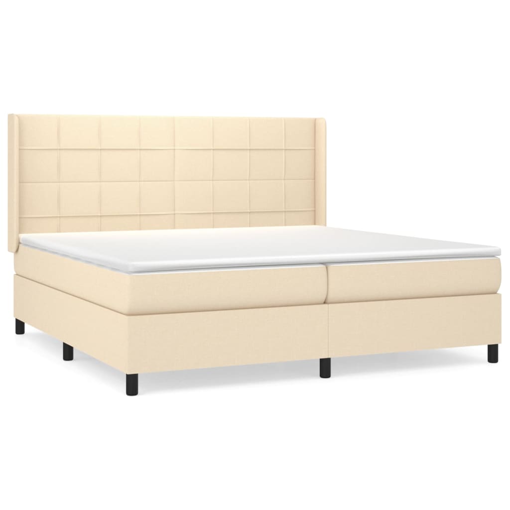 vidaXL Cama box spring con colchón tela color crema 200x200 cm