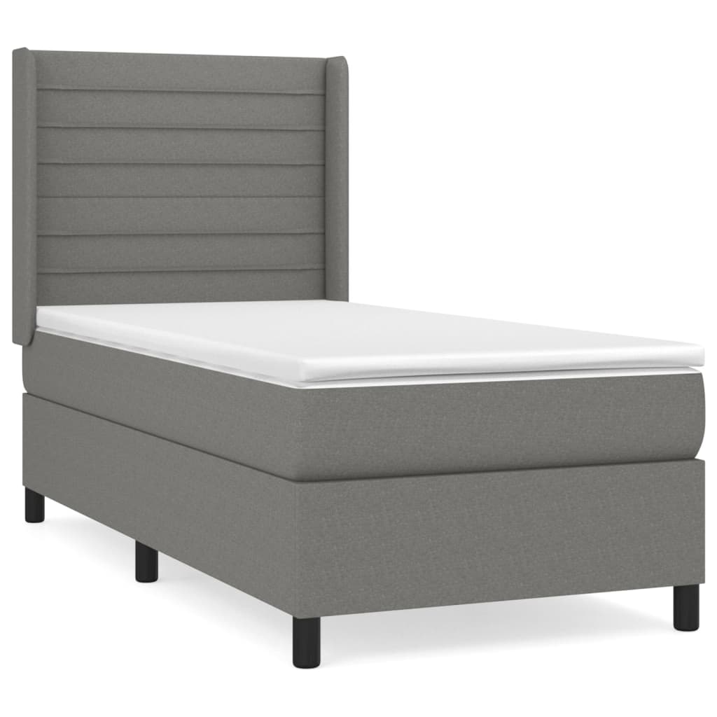 vidaXL Cama box spring con colchón tela gris oscuro 90x190 cm