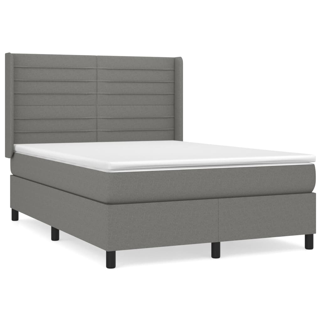 vidaXL Cama box spring con colchón tela gris oscuro 140x190 cm