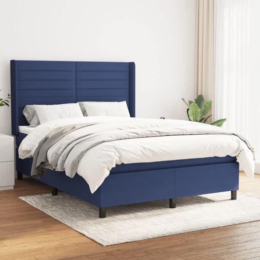 vidaXL Cama box spring con colchón tela azul 140x190 cm