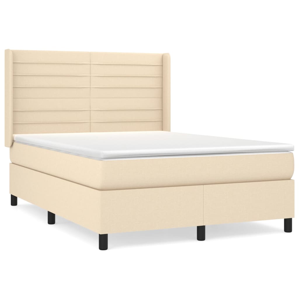 vidaXL Cama box spring con colchón tela color crema 140x200 cm