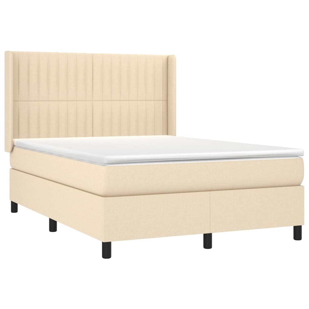 vidaXL Cama box spring con colchón tela color crema 140x190 cm