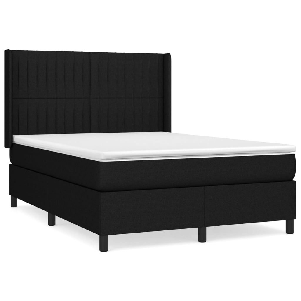 vidaXL Cama box spring con colchón tela negro 140x200 cm