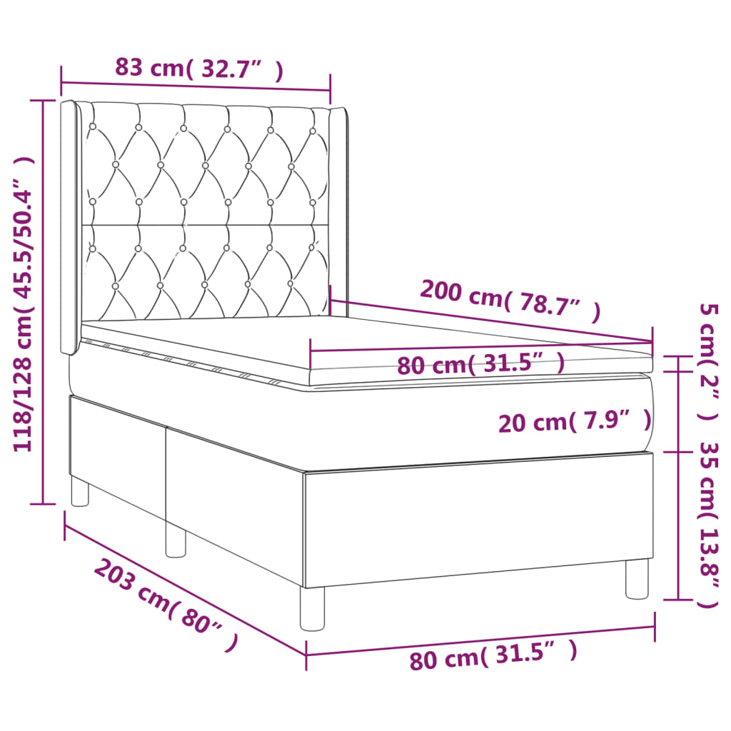 vidaXL Cama box spring con colchón tela color crema 80x200 cm