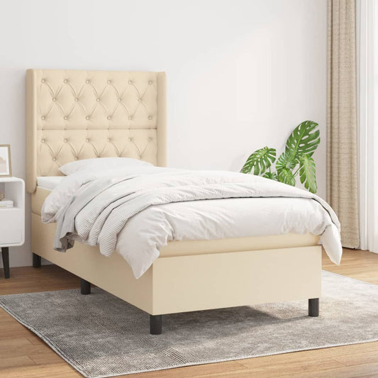 vidaXL Cama box spring con colchón tela color crema 80x200 cm