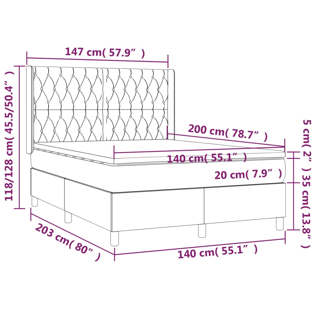 vidaXL Cama box spring con colchón tela marrón oscuro 140x200 cm