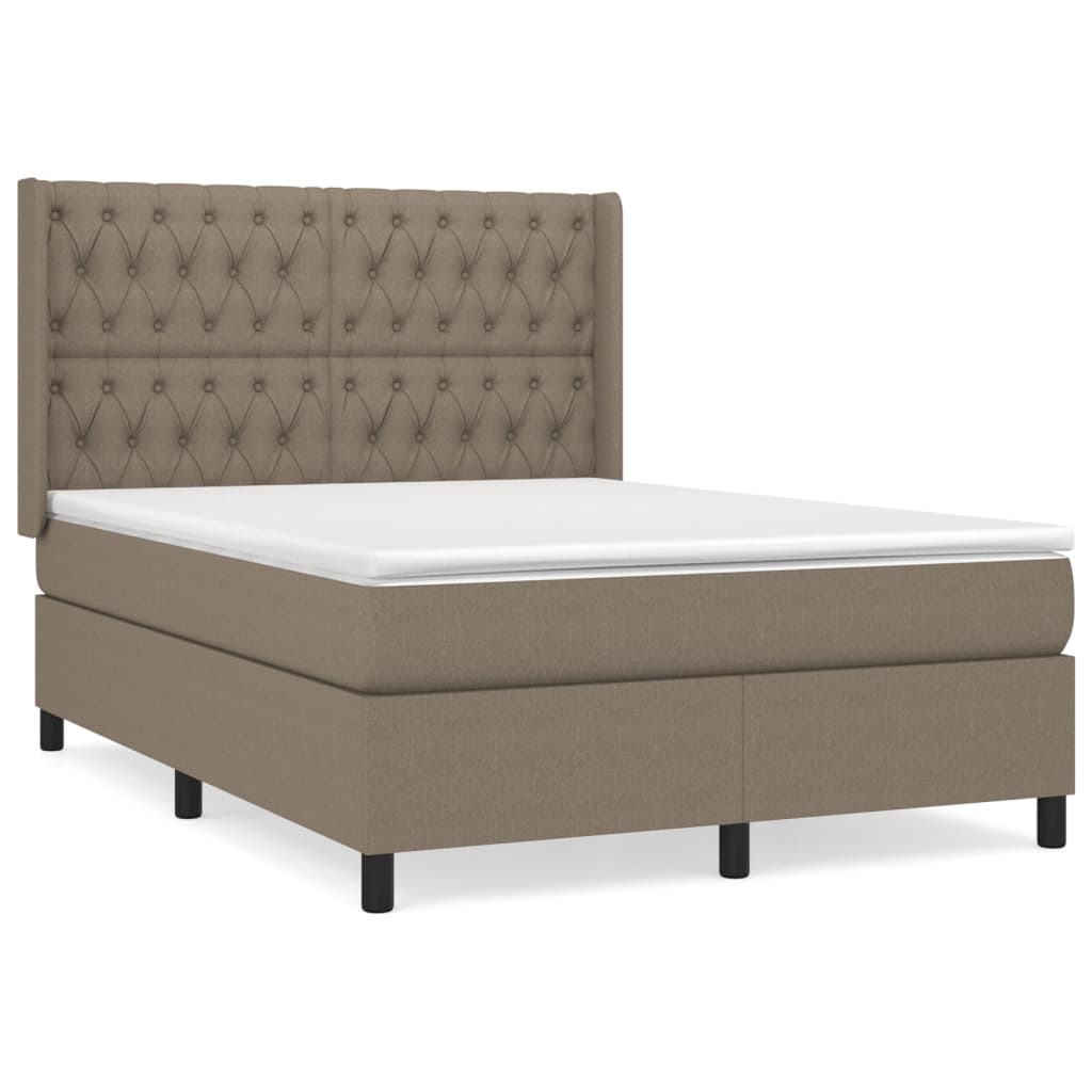 vidaXL Cama box spring con colchón tela gris taupe 140x200 cm