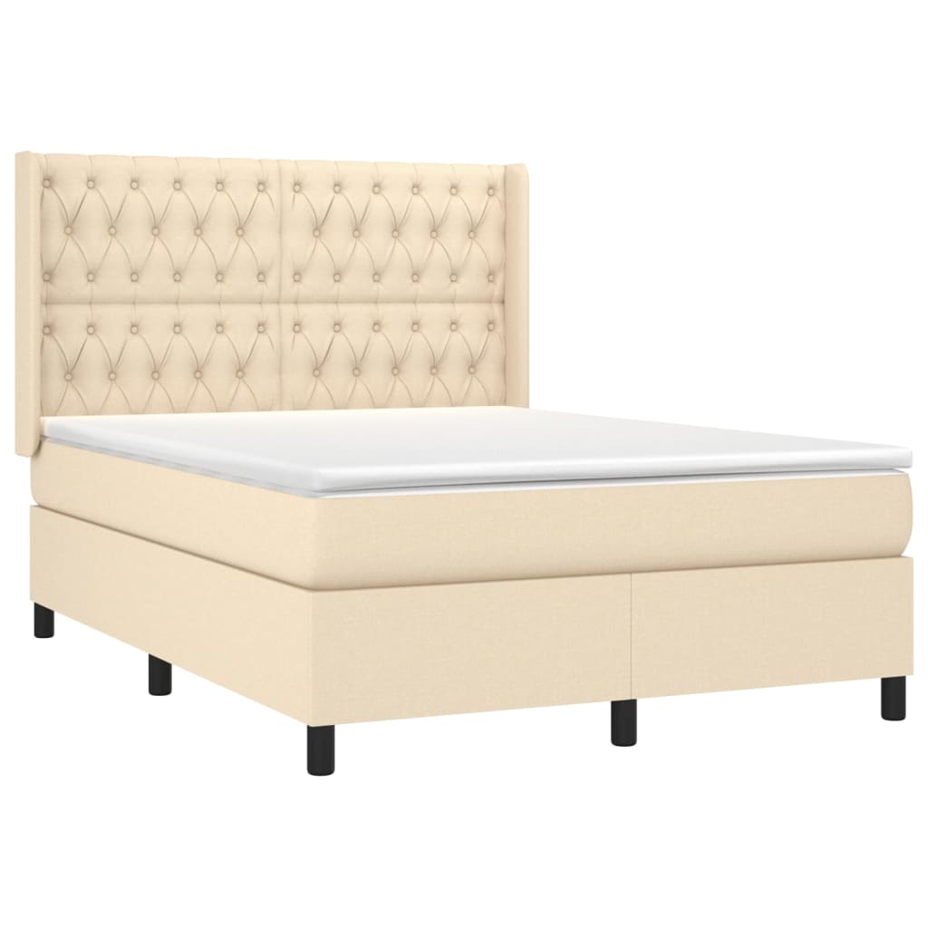 vidaXL Cama box spring con colchón tela color crema 140x200 cm