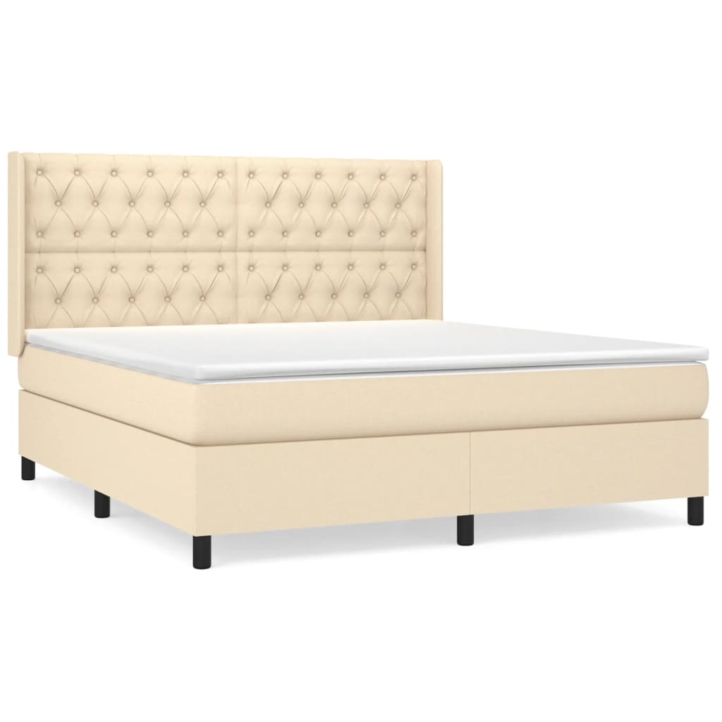 vidaXL Cama box spring con colchón tela color crema 160x200 cm