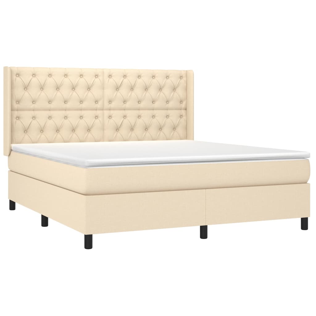 vidaXL Cama box spring con colchón tela color crema 160x200 cm