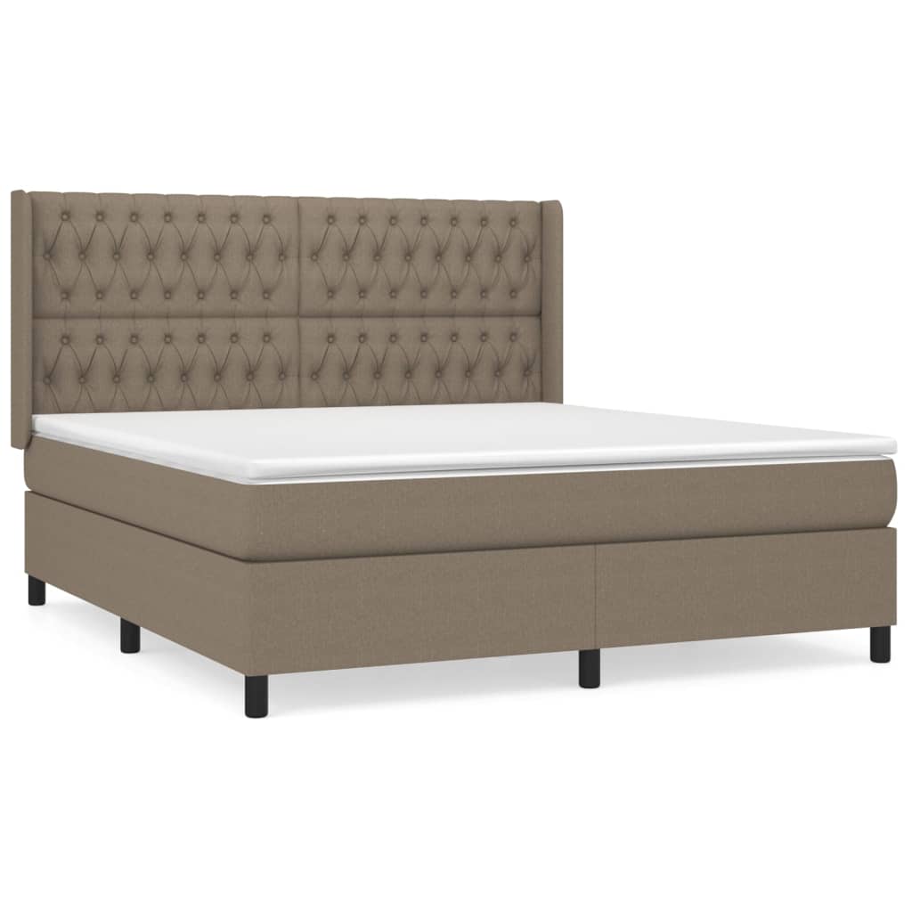 vidaXL Cama box spring con colchón tela gris taupe 180x200 cm