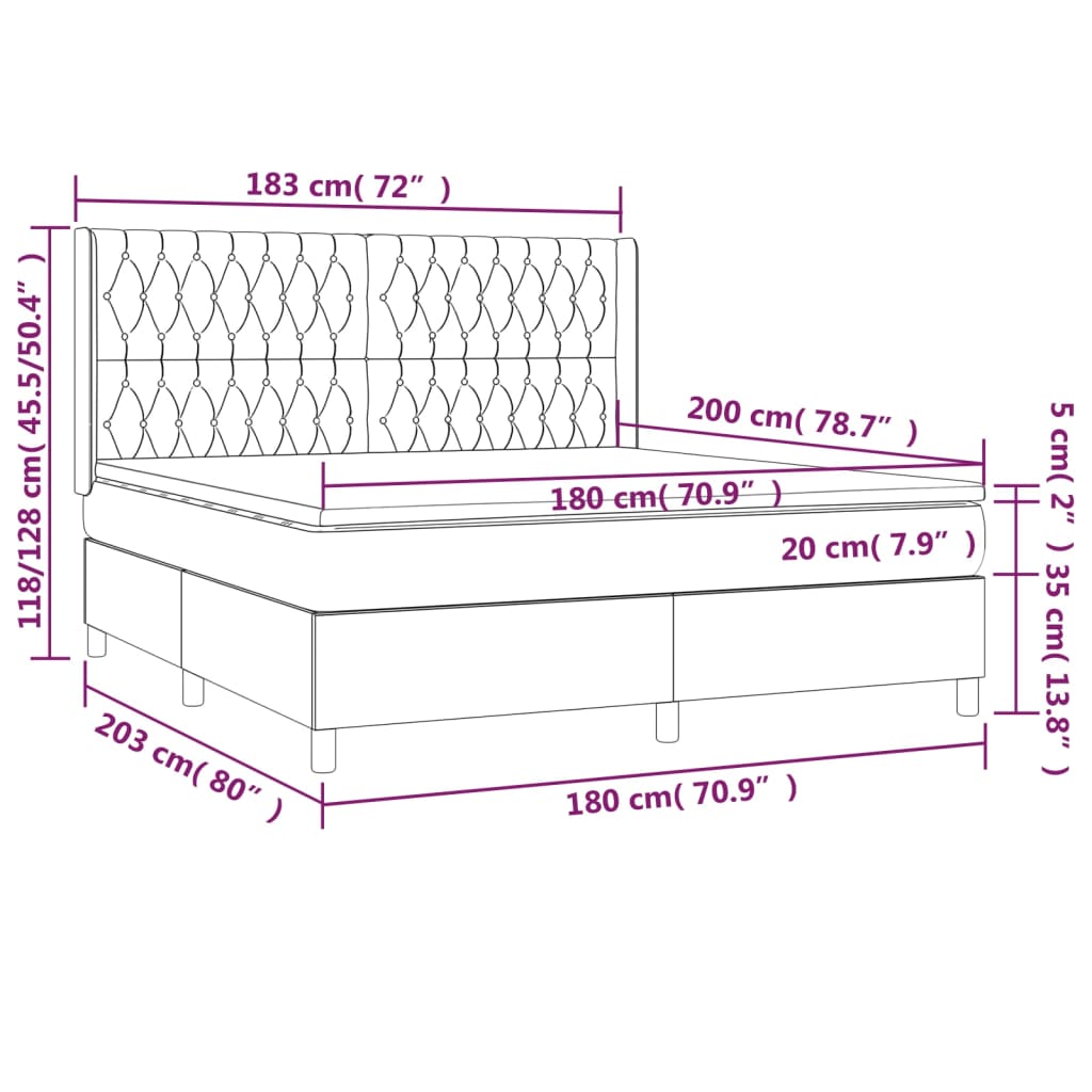 vidaXL Cama box spring con colchón tela gris taupe 180x200 cm