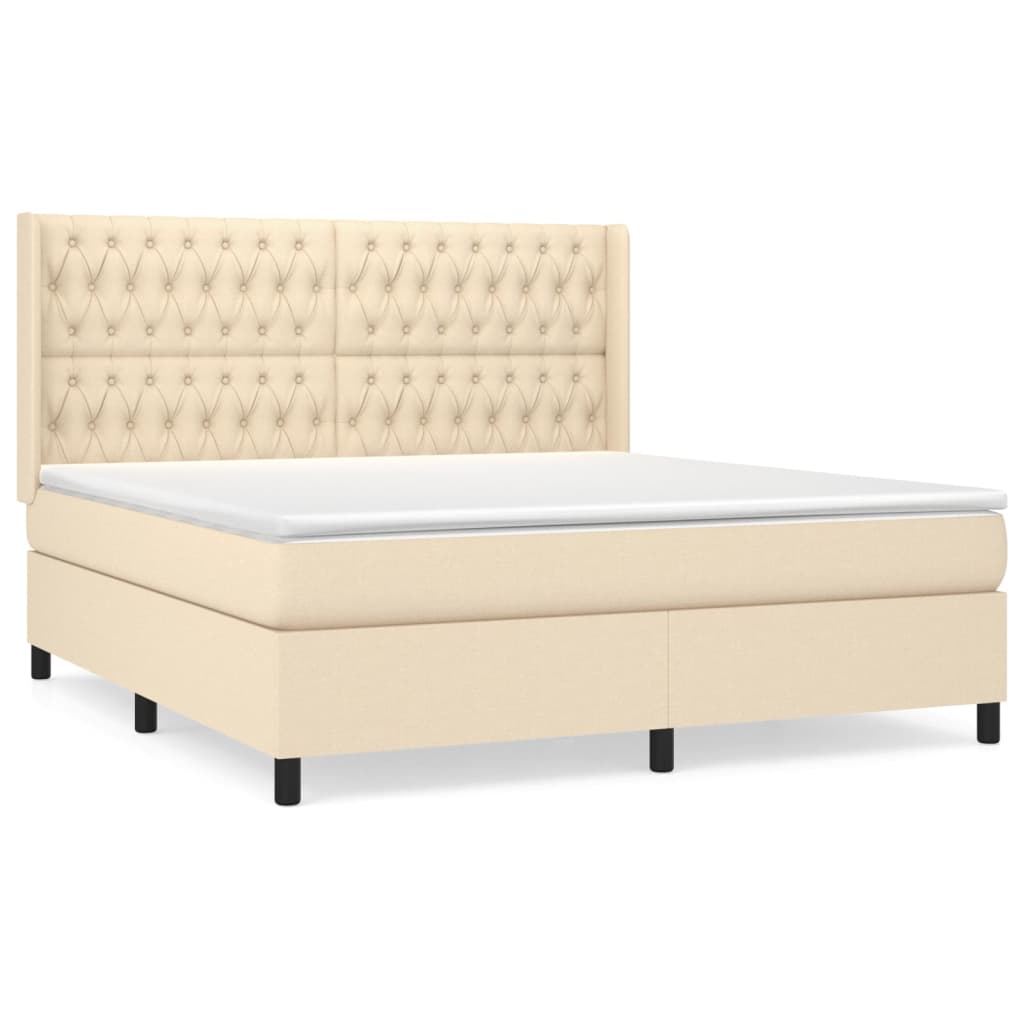 vidaXL Cama box spring con colchón tela color crema 180x200 cm