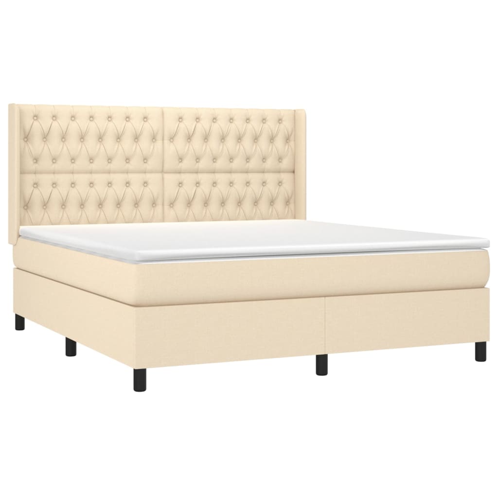 vidaXL Cama box spring con colchón tela color crema 180x200 cm