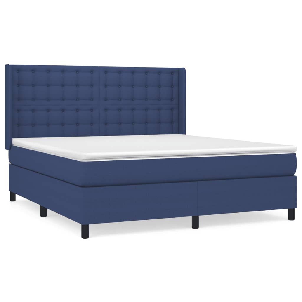 vidaXL Cama box spring con colchón tela azul 160x200 cm