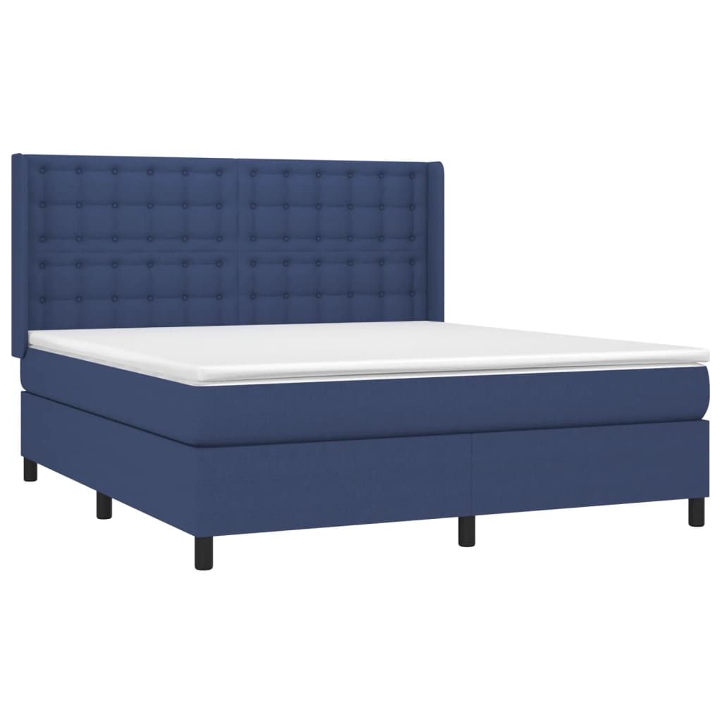 vidaXL Cama box spring con colchón tela azul 160x200 cm