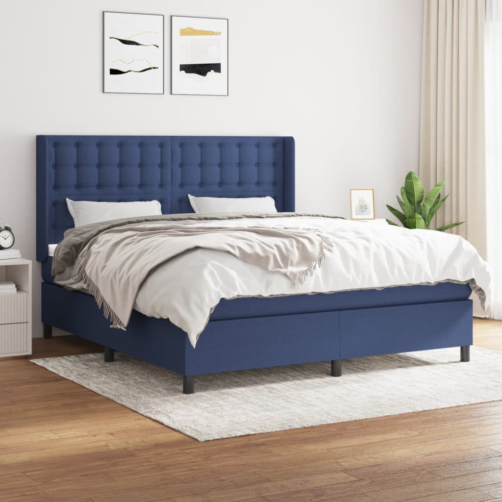 vidaXL Cama box spring con colchón tela azul 160x200 cm